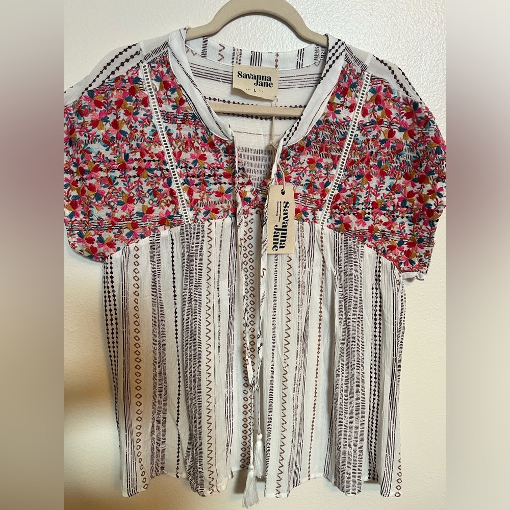 Savanna Jane, Faith in Love Embroidered top. Large with tags